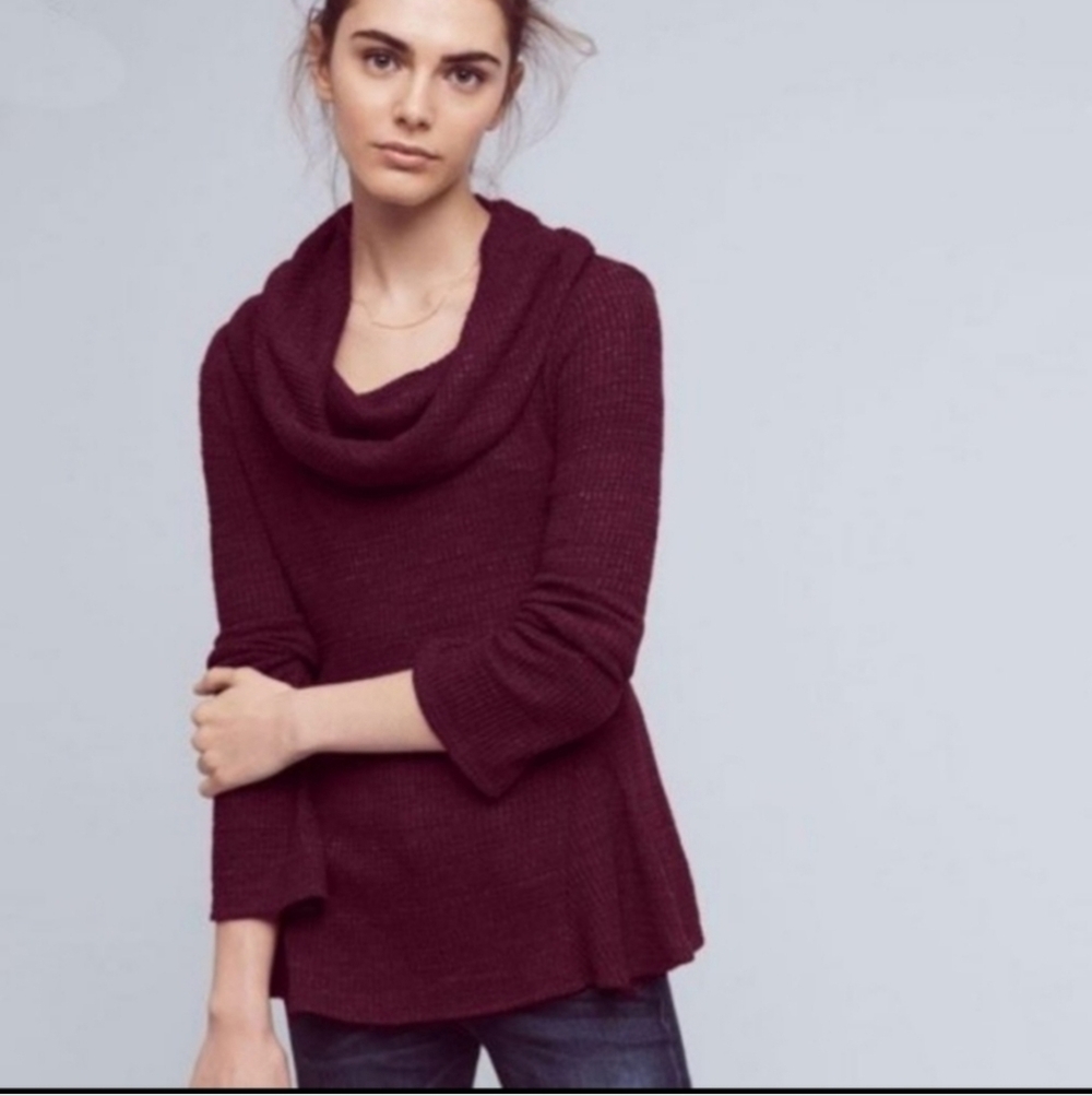 Maeve by Anthropologie Burgundy Ribbed Cowl Neck Pullover Sweater‎ Size Small